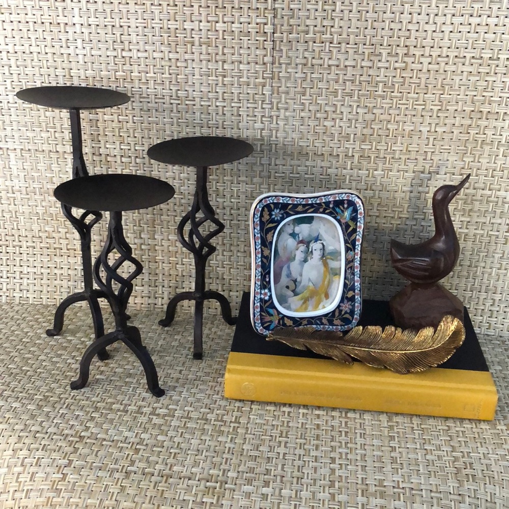Set Of Three Vintage Graduated Sizes Twisted Metal Pillar Candle Holders